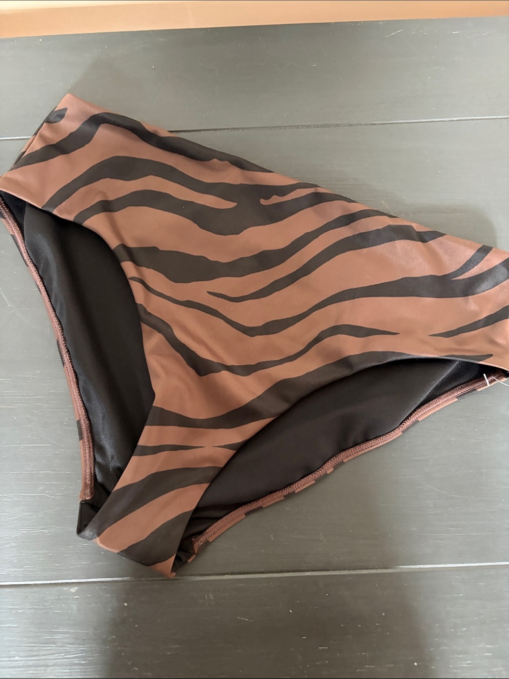 Athleta Brown and Black Zebra-Print Bikini High Waist Full swim Bottoms